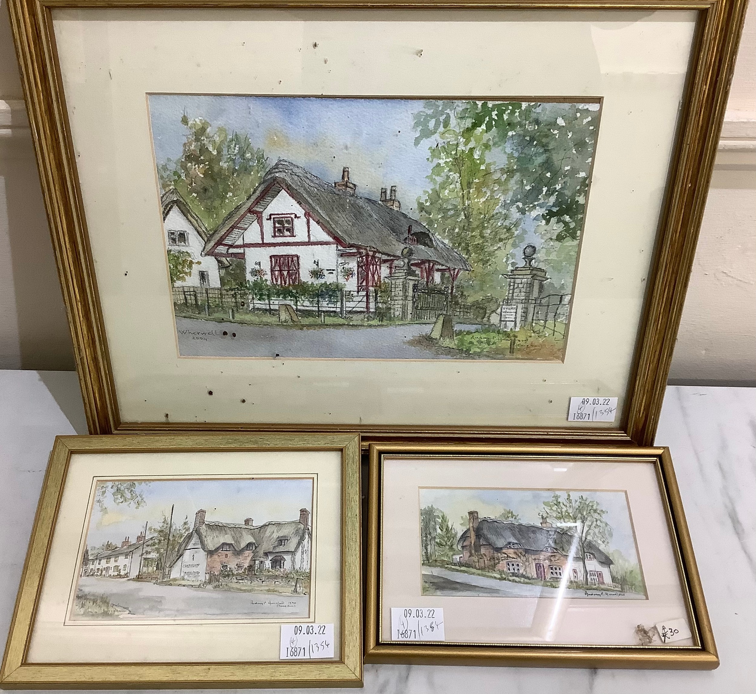 Audrey Phyllis Hansford (20th century)(d2021) 'Wherwell 2004', signed watercolour and two smaller - Image 2 of 3