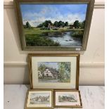 Audrey Phyllis Hansford (20th century)(d2021) 'Wherwell 2004', signed watercolour and two smaller