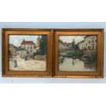 Henry Cassiers (1858-1944) A pair of continental scenes with figures and buildings, probably