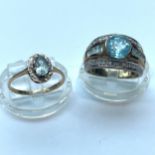 Two 9ct gold dress rings, set with blue and white stones, total weight 7.0 grams.