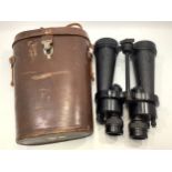 A pair of Barr & Stroud admiralty pattern binoculars, serial no 77107 with leather case, good