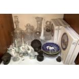 A mixed lot of ceramics and glass comprising four various cut glass decanters including a Stuart