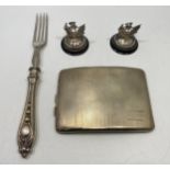 A pair of silver menu / card holders modelled as thistles, Birmingham, 1912, maker's mark of