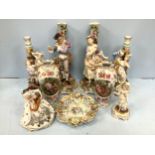 A collection of late 19th/early 20th century German porcelain, including two pairs of Plaue-on-