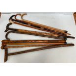 Ten various walking sticks including a silver collared bamboo cane, Swaine Adeney Brigg stick