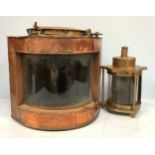A large ship's copper and brass Port / Starboard lamp together with a heavy brass nautical hanging