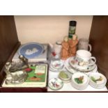 A large quantity of golfing memorabilia including Crown Staffordshire trio, pin dishes, Wedgwood