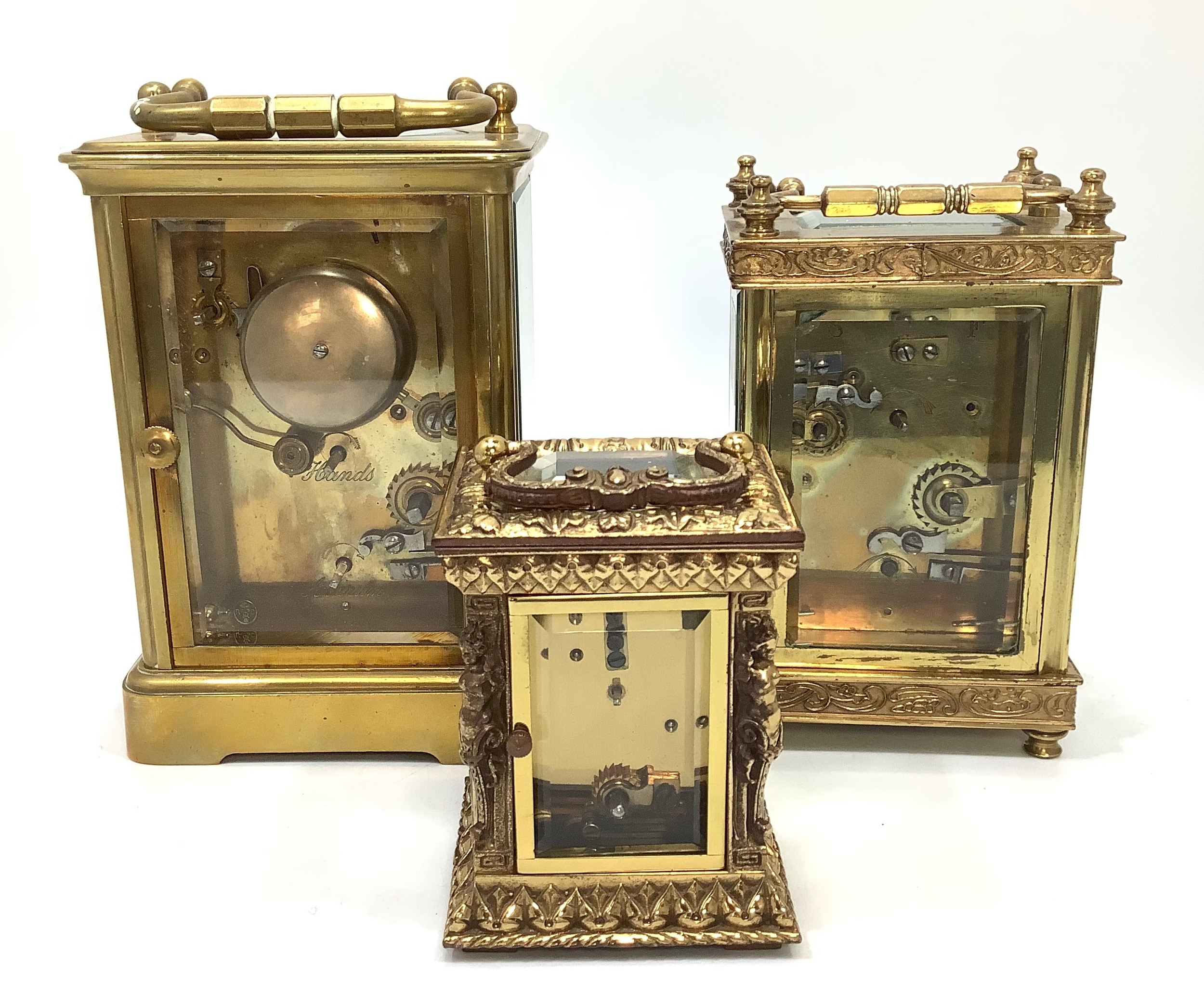 Three assorted brass cased carriage clocks comprising a miniature example by J. W. Benson, London, - Image 3 of 3