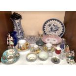 A mixed lot of ceramics and glass including two 18th century porcelain tea bowls, English