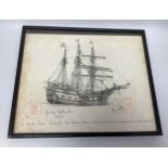 An engraving of a pirate ship titled 'In Camber Docks Portsmouth the Barba Negra in the week of 15.