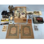 A mixed lot of collectables including postcards, military photographs, Acme whistle, 22ct gold