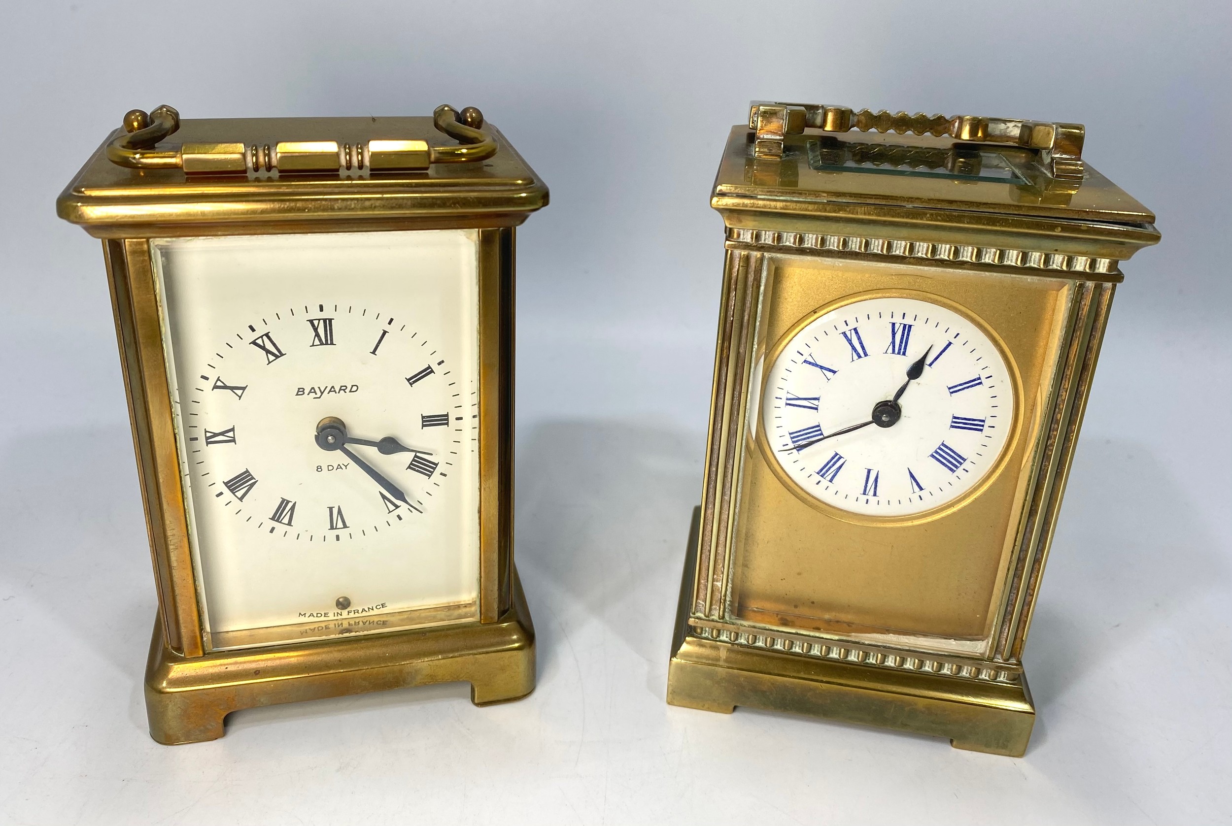 Two various brass cased carriage clocks, one a French example by Bayard, with 8-day movement