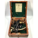 A WWII period Husun sextant by Henry Hughes & Son Ltd with brass fittings and accessories, Serial