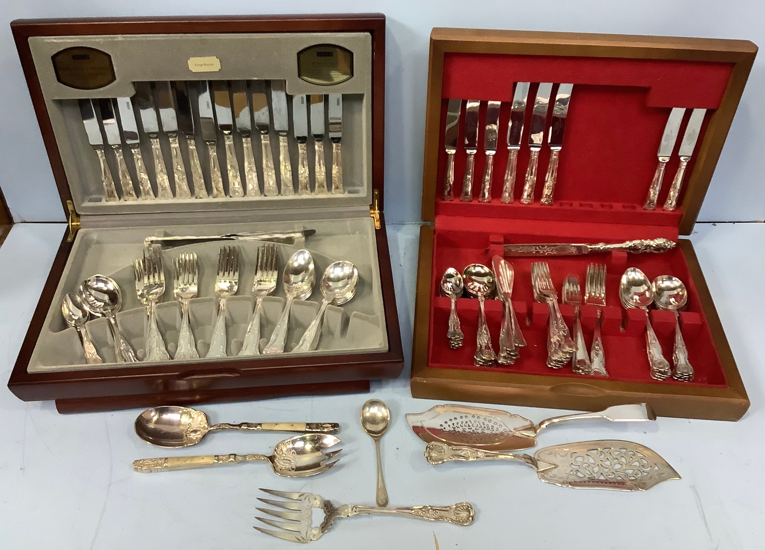 Two various silver-plated part canteens of Queen's pattern cutlery
