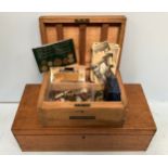 A Naval ditty box containing a mixed lot including postcards, photos, first day covers, Acme