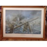 Two framed 1984 prints of the D-Day landings in Normandy (pictured individually) on June 6th,