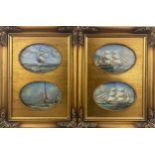 Four small maritime studies depicting ships at sea and a shoreline study, one signed 'Sammy',