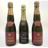 Two bottles of Lanson Red label champagne, 1966, together a bottle of Lanson Black label champagne