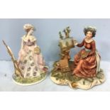 A Capodimonte bisque porcelain figure of a female artists painting a landscape at her easel,