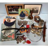 A mixed collection of mainly naval memorabilia including rum barrels, pussers decanters, ships