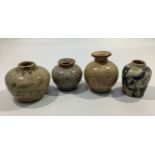 Three various small Chinese Guan style vases all with crackle glaze, together with a small blue