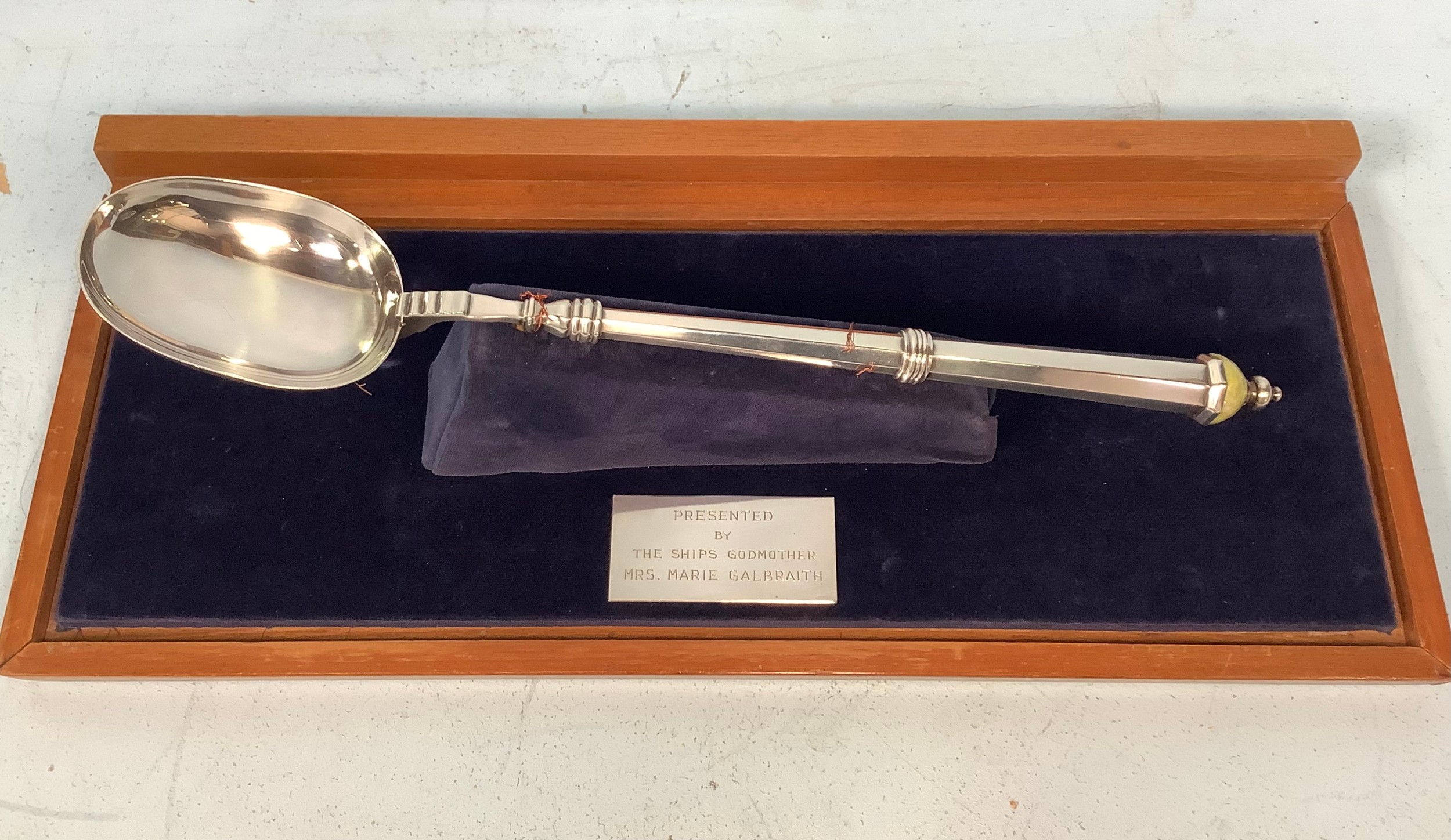 A large canon handled, 'rat tail' silver basting spoon by Royal Irish Silver Ltd, bearing import