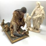 Two possibly Portuguese or Spanish religious figure groups including a painted wooden articulated