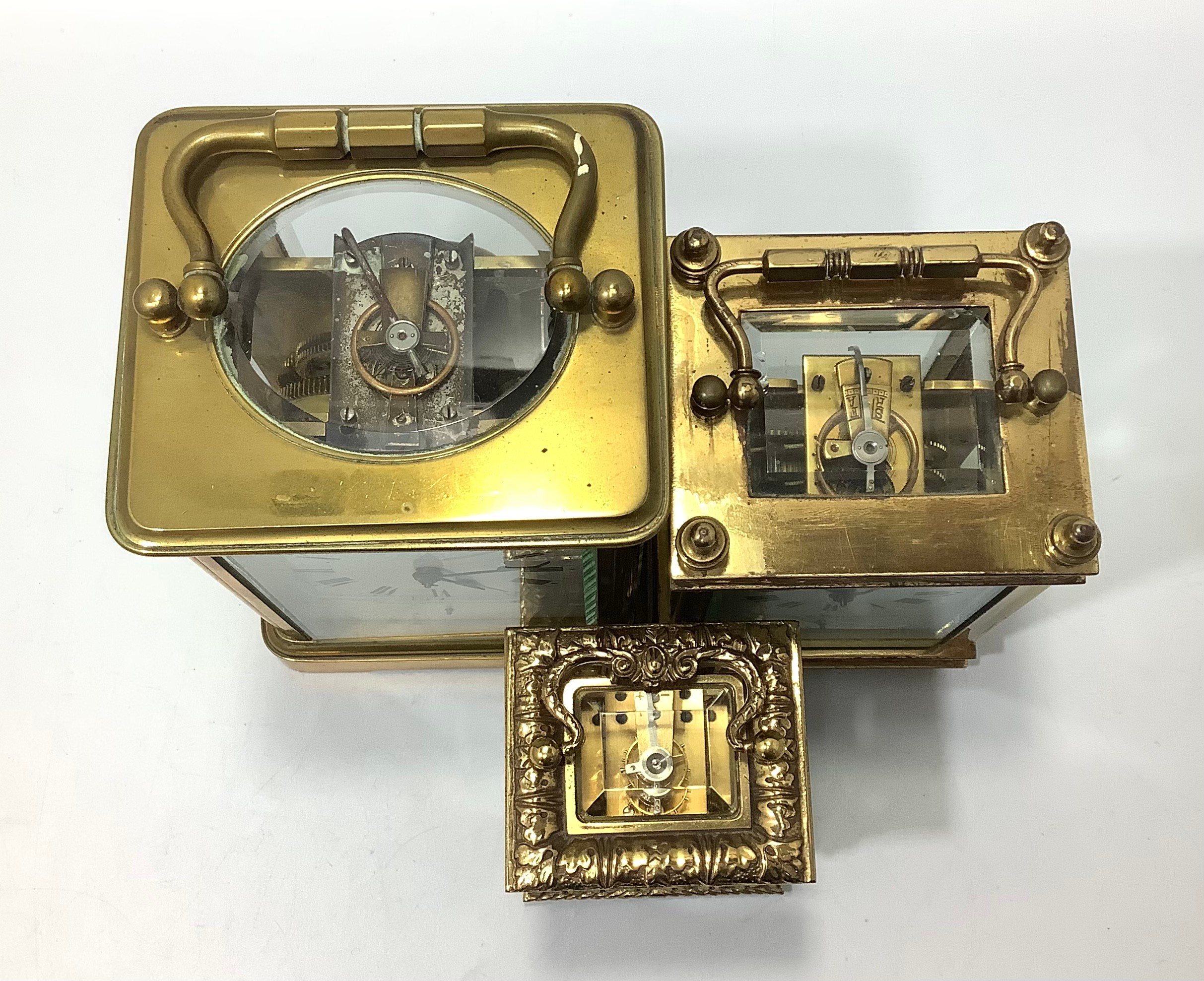 Three assorted brass cased carriage clocks comprising a miniature example by J. W. Benson, London, - Image 2 of 3