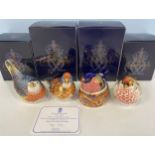 Four Royal Crown Derby paperweights modelled as birds comprising, 'Linnet', with certificate, '