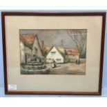 J. Georges, figures in a continental courtyard, signed, watercolour, mounted, glazed and framed.