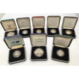 A collection of eight assorted silver-proof two-pound coins mostly Royal Mint examples, years