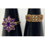 A 9ct gold ring, set with amethyst stones in a daisy design, weighing 3.2 grams, finger size T,