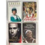 Four signed sporting biographies, Lewis Hamilton, Serena Williams (both meet and greet signings),