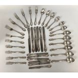 A 19th century French Silver part-cutlery set with six-each table knives with steel blades, dinner