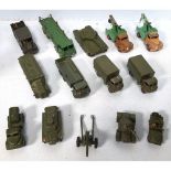 Fourteen various Dinky toys military vehicles including Medium Artillery Tractor, Centurion Tank,