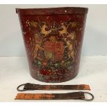 A 19th century leather fire bucket, with copper bands and studding to top rim and decorated with