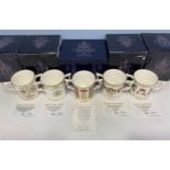 Five various Royal Crown Derby Loving cups including Diamond Jubilee x 3, RMS Titanic and Royal