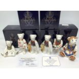 Six Royal Crown Derby bears including 'Born to Shop at Govier's', limited edition 288/1000, with