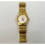 A ladies 18ct yellow gold quartz Omega Constellation wristwatch, the textured white dial with batons