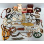 A large quantity of costume jewellery including a Ciro necklace, 18ct gold plated bangle, watches,