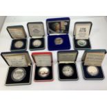 A collection of assorted Royal Mint commemorative silver proof coins comprising two Charles and