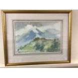 Hugh Buchanan (Scottish b.1958) 'Swiss Alps at Gruyères', signed, watercolour, mounted, glazed and
