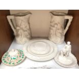 Parian ware including a circular bread plate 'Give us this day our daily bread', a smaller