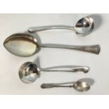 A pair of Edwardian 'Old English' pattern silver sauce ladles with rat-tail bowls, Birmingham, 1904,