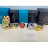 Five Royal Crown Derby paperweights modelled as birds, comprising 'Platinum Quail', limited