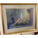 Patricia Starkey (British/Southsea 1932-2021), 'Charlotte plus Chat,' Female reclining nude study,