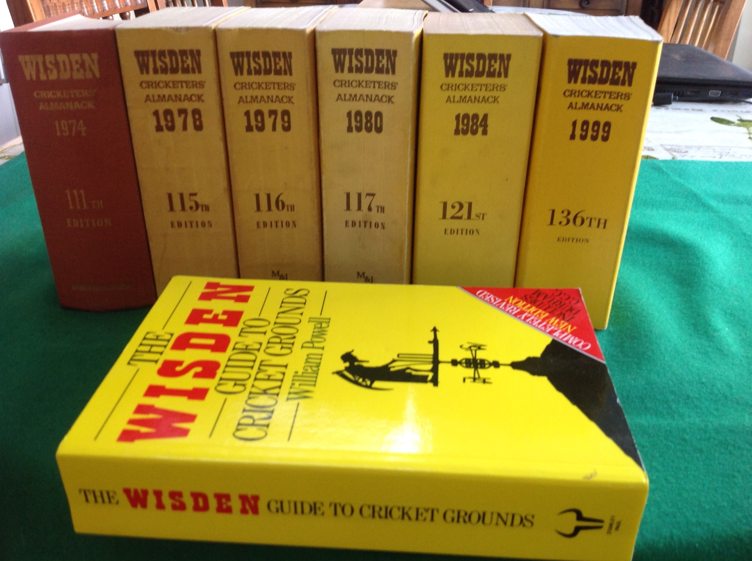 Seven Wisden cricket books - one Wisden Guide to Cricket Grounds by William Powell (1992) and six - Image 2 of 2