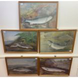 After Samuel A. Kilbourne (American, 1836-1881) Five chromolithographs of fish including 'Lake