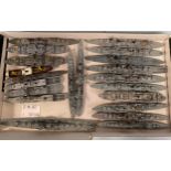 Twelve Neptun Modell metal 1/1250 scale or similar model waterline attack cruisers including