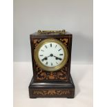 Late 19th century French ebony and satinwood inlaid Pendule D'officer campaign carriage clock,